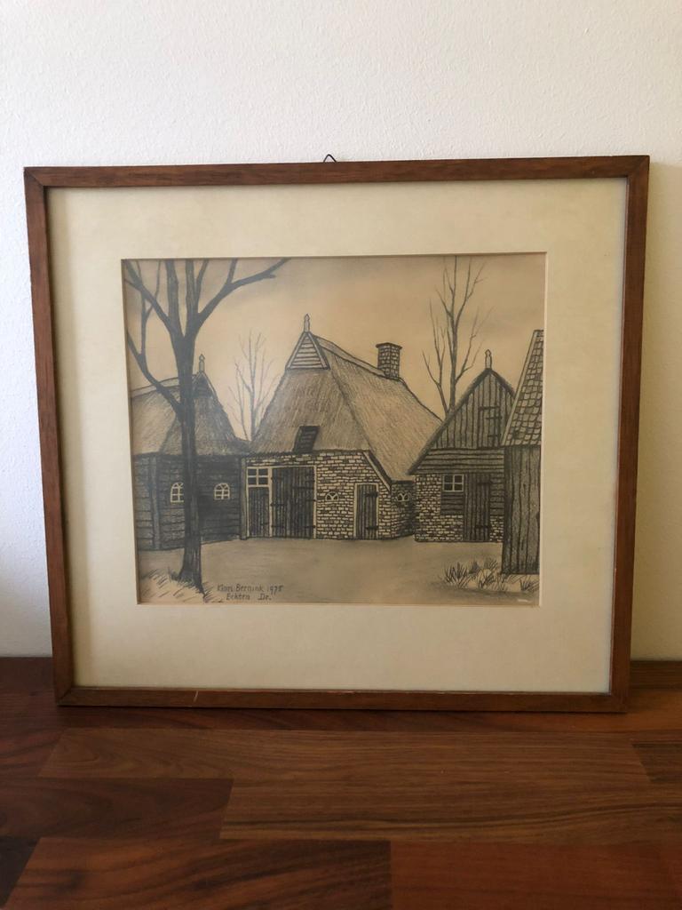 Klaas Bernink Echten 1975 kunst tekening twents landschap, Antiek en Kunst, Ophalen of Verzenden