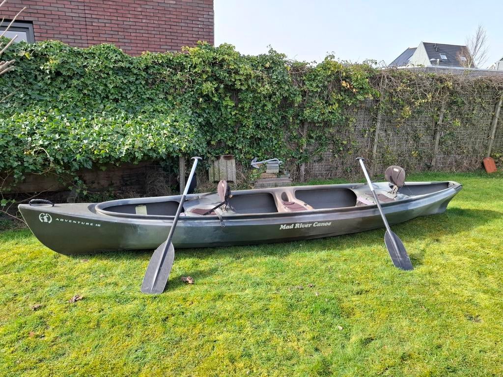 Canadese kano 3 personen camouflage groen, Watersport en Boten, Kano's, Ophalen of Verzenden, Gebruikt, Canadese kano of Open kano