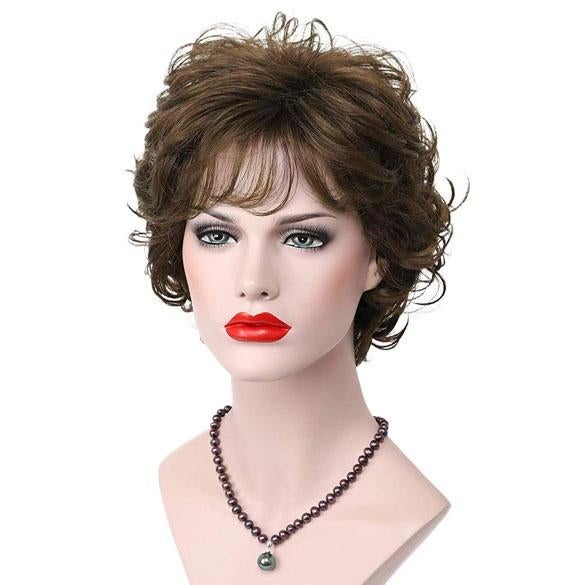 Moderne pruik kort krullend haar kleur coffee kleur 10, Verzenden, Nieuw, Pruik of Haarverlenging