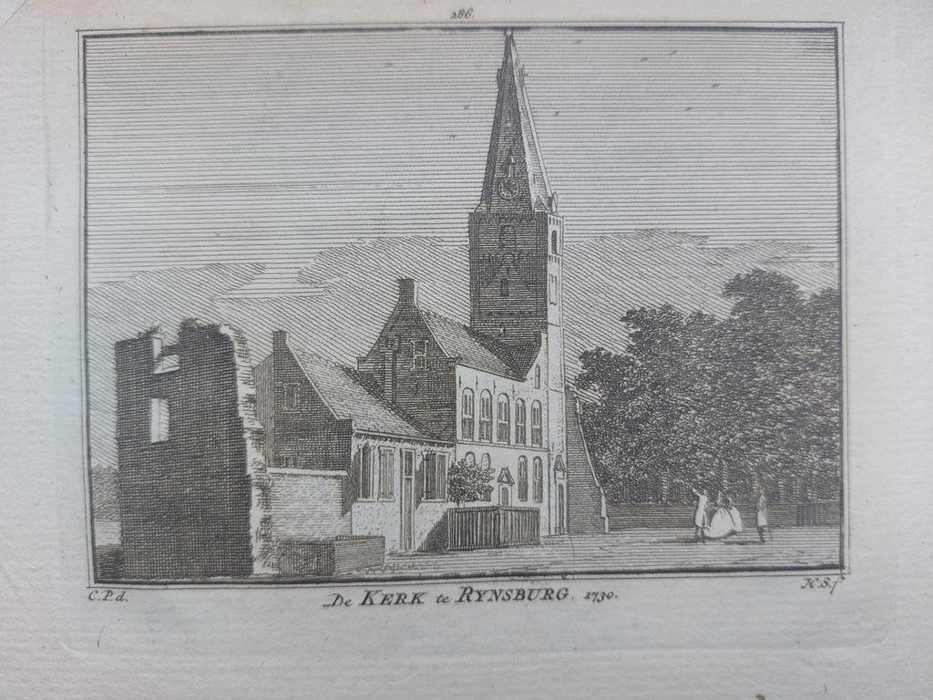 286 / Kerk te Rijnsburg - Rynsburg Oude Gravure 18e eeuw, Antiek en Kunst, Ophalen of Verzenden