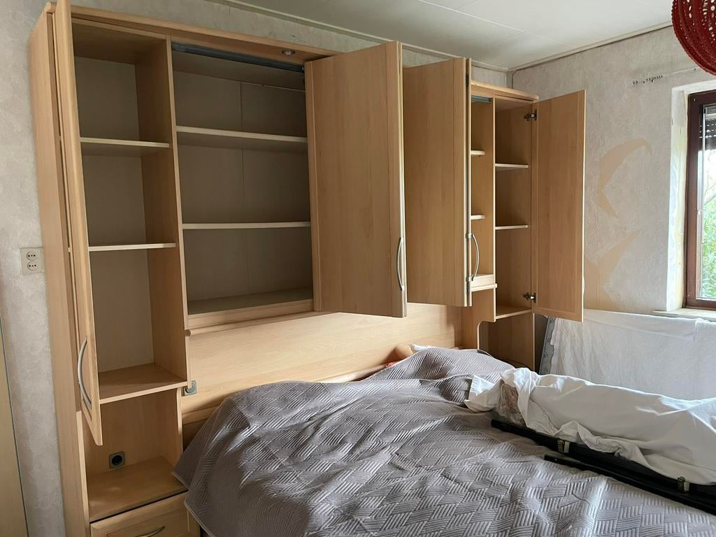 Prachtige Nolte set: bed met ombouw en bijhorende kast, Ophalen, Gebruikt, Tweepersoons, Licht modern