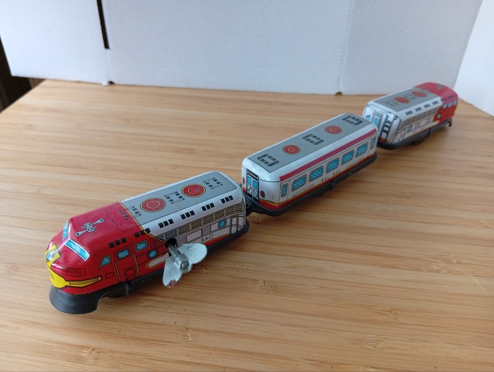 Vintage blikken trein met opwindmechanisme - BAI BAO, Overige merken, Gelijkstroom, Ophalen of Verzenden, Gebruikt
