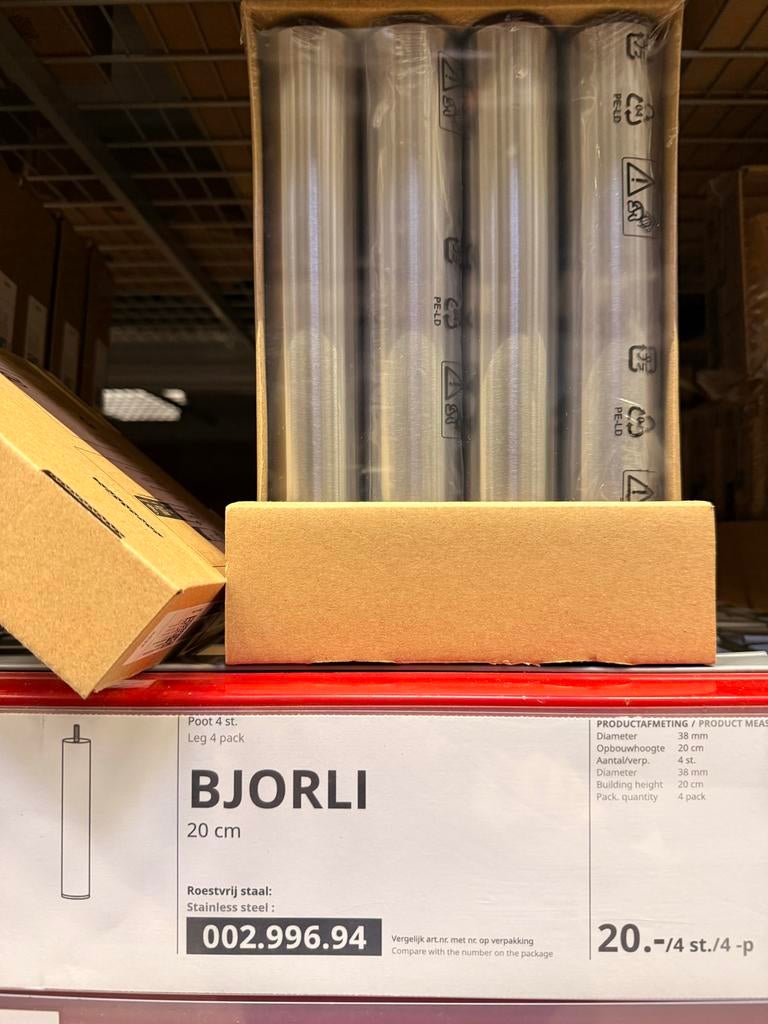 8x IKEA BJORLI Roestvrijstalen Tafelpoten 20 cm, Ophalen, Tafelpoot, Minder dan 50 cm, Zo goed als nieuw