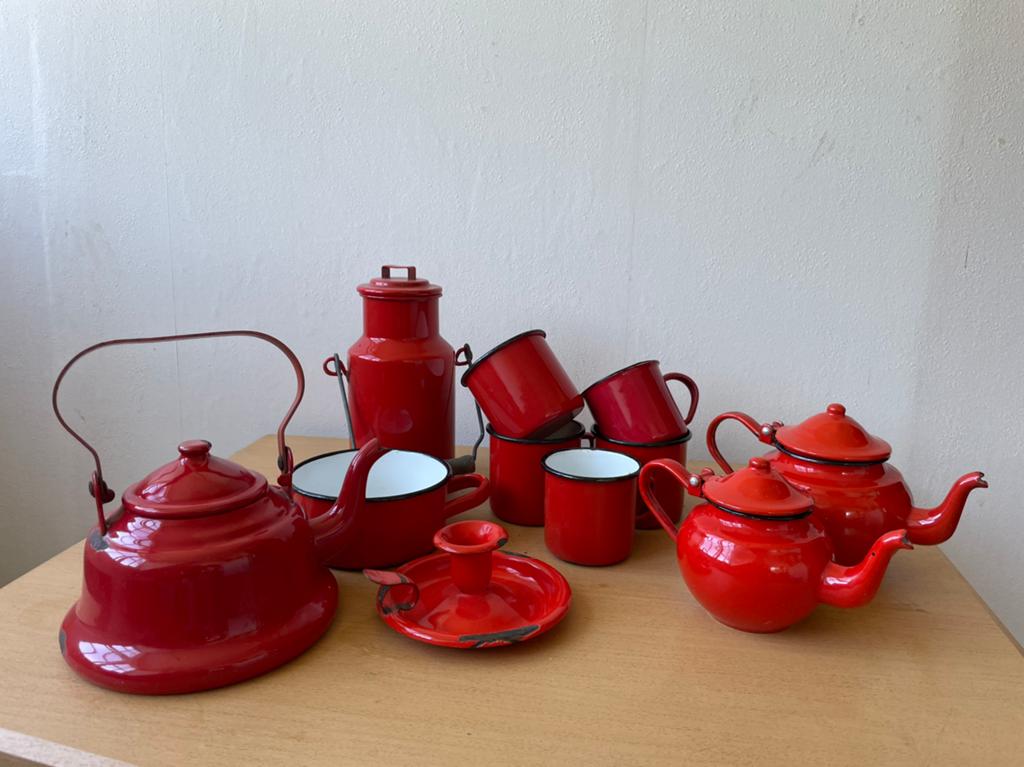 Emaille keukengerei rood, Antiek en Kunst, Antiek | Emaille, Ophalen of Verzenden