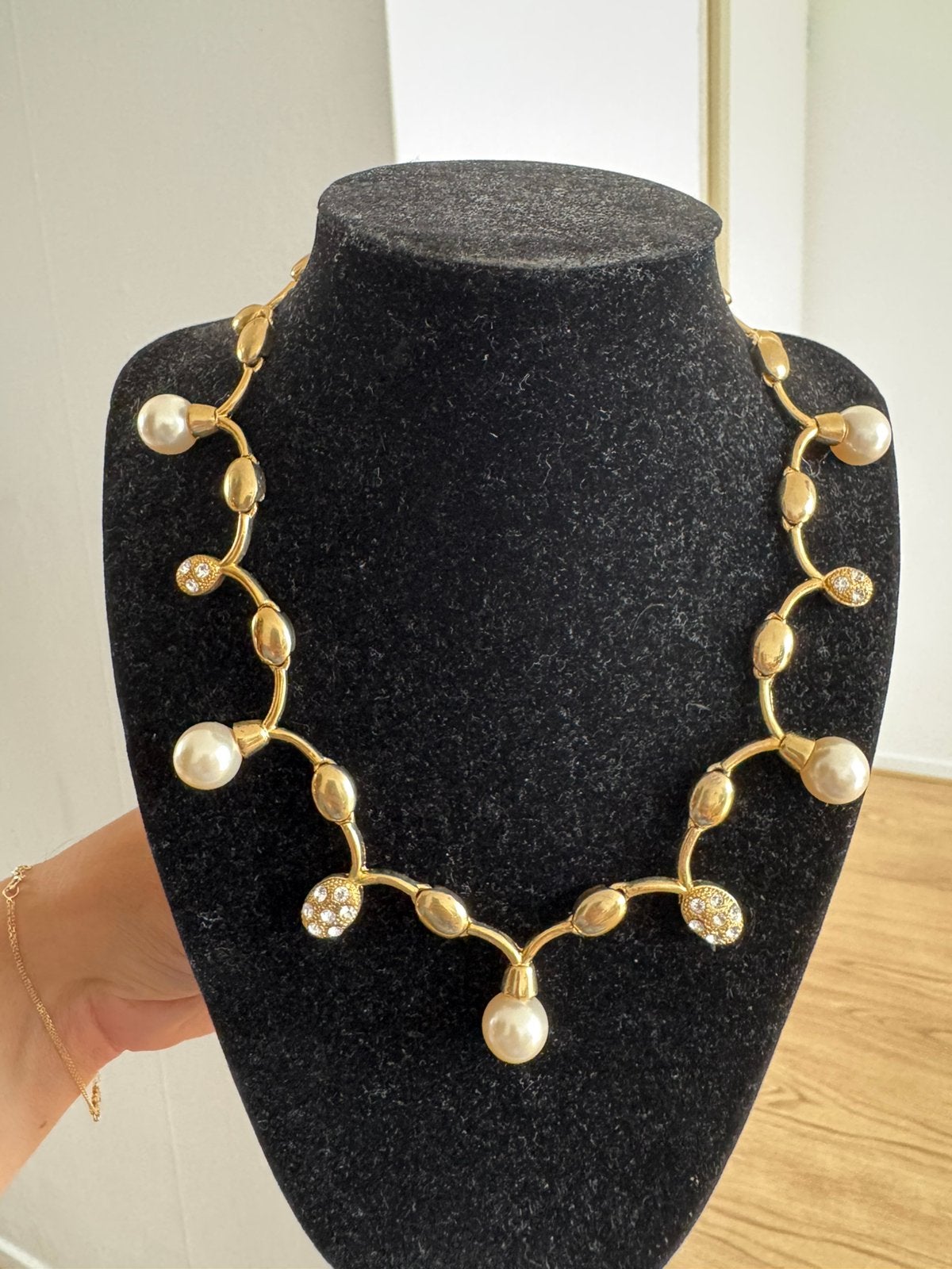 Vintage ketting faux parel met steentjes, Ophalen of Verzenden, Zo goed als nieuw, Overige materialen
