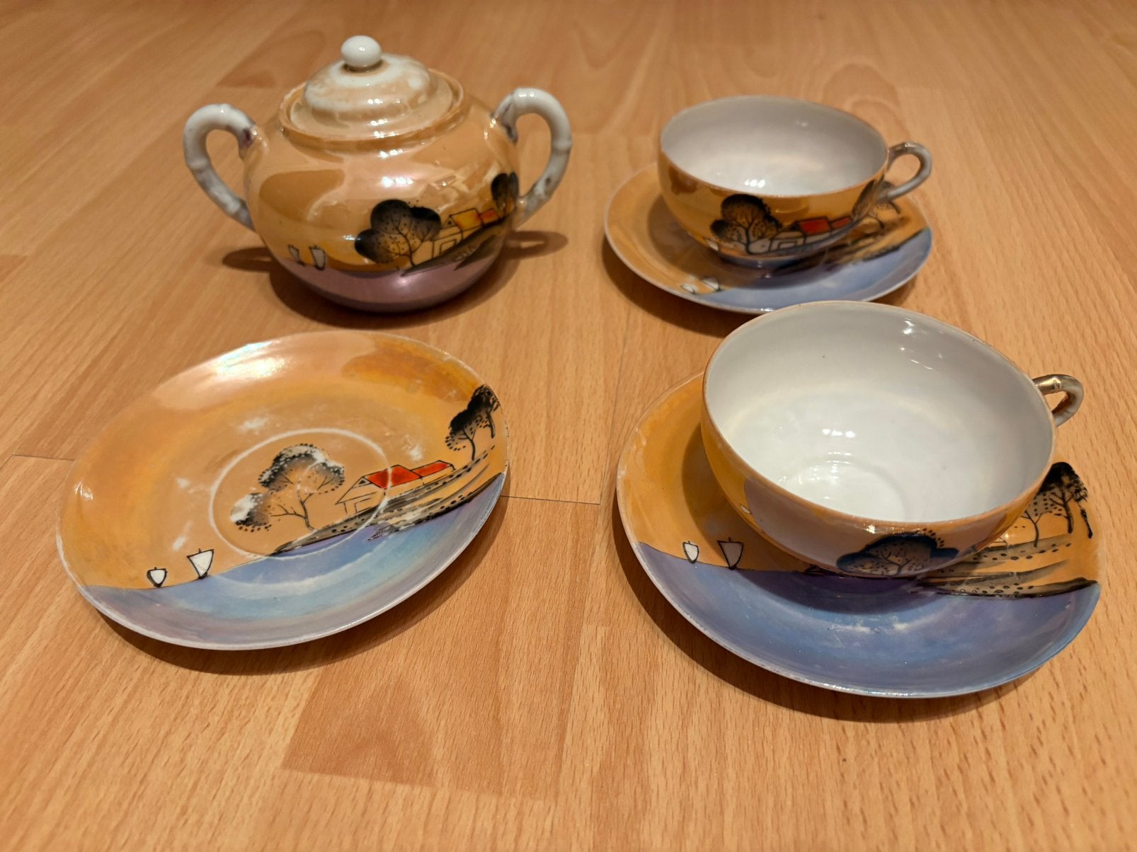 Japanse lusterware suikerpot en 2 kopjes 1920-1930, Ophalen of Verzenden