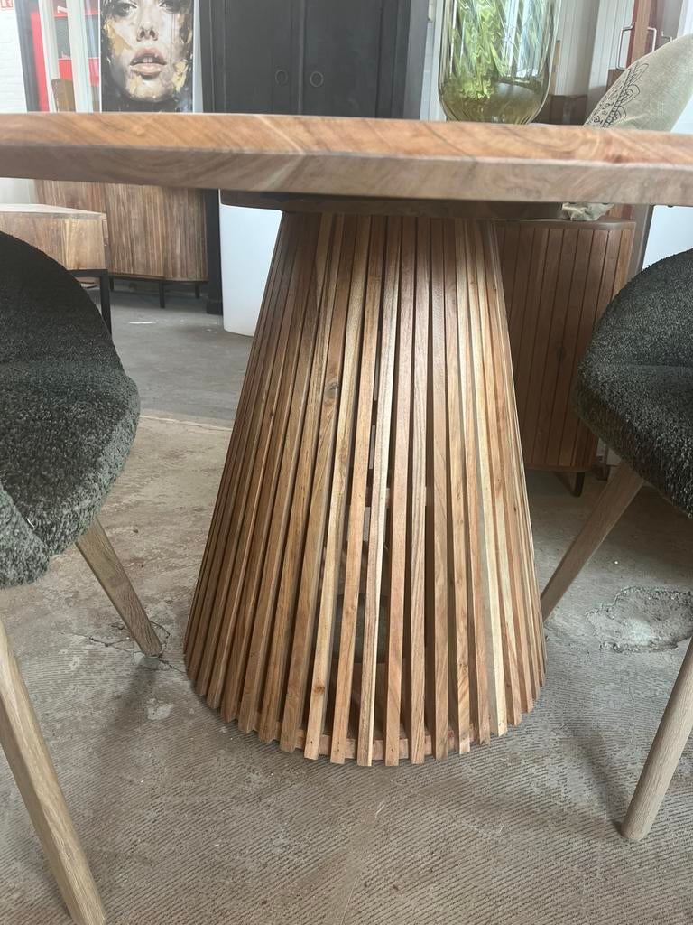 Magazijn leegverkoop ronde eettafel acaciahout conische poot, Huis en Inrichting, Woonaccessoires | Overige, Meerkleurig, Nieuw