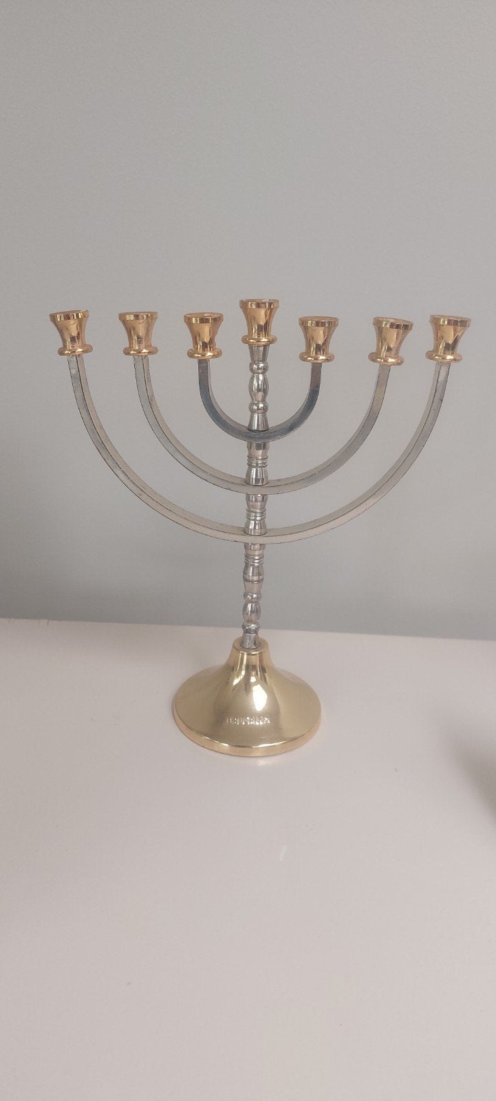 Vintage Karshi Jeruzalem Menora/Chanoekia Goud/Zilverkleurig, Ophalen of Verzenden