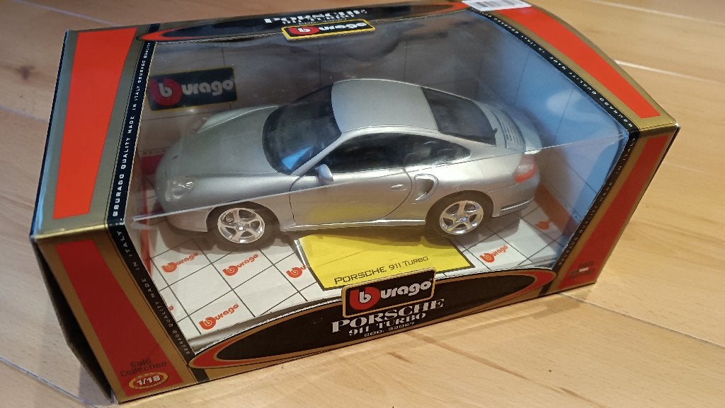 Porsche 911 turbo Bburago 1:18, met donker interieur, Hobby en Vrije tijd, Modelauto's | 1:18, Ophalen of Verzenden, Nieuw, Auto