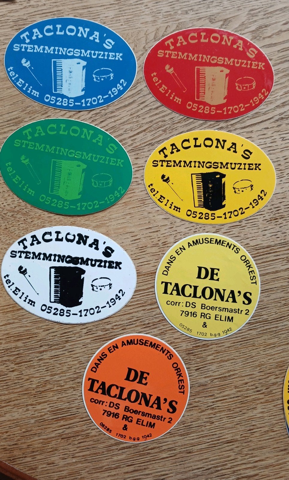 7 x Stickers muziek amusementsorkest Taclona's, ELIM Drenthe, Ophalen of Verzenden, Sport
