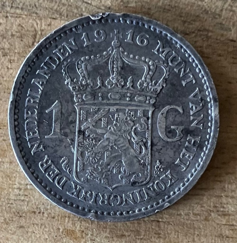 1 gulden 1916 Wilhelmina (2), Ophalen, 1 gulden, Zilver, Koningin Wilhelmina