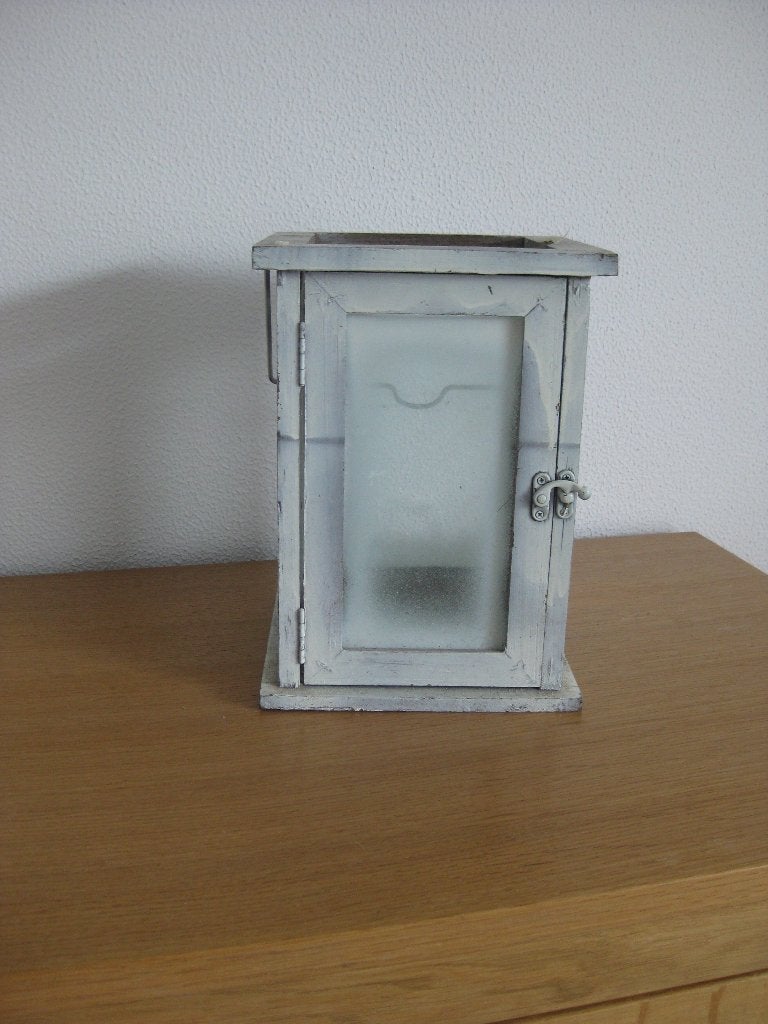 Wit houten windlicht 20 x 20 cm hoogte 28 cm, Ophalen of Verzenden, Gebruikt, Wit, Kandelaar