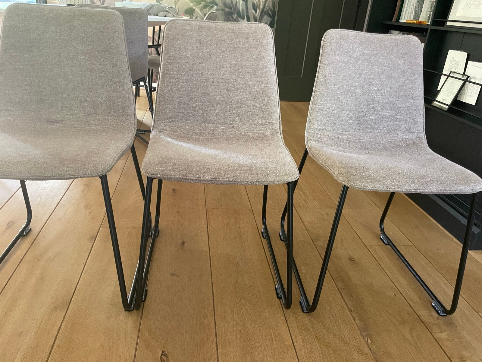 3 beige taupe eetkamerstoelen, Ophalen, Gebruikt, Overige kleuren, Drie