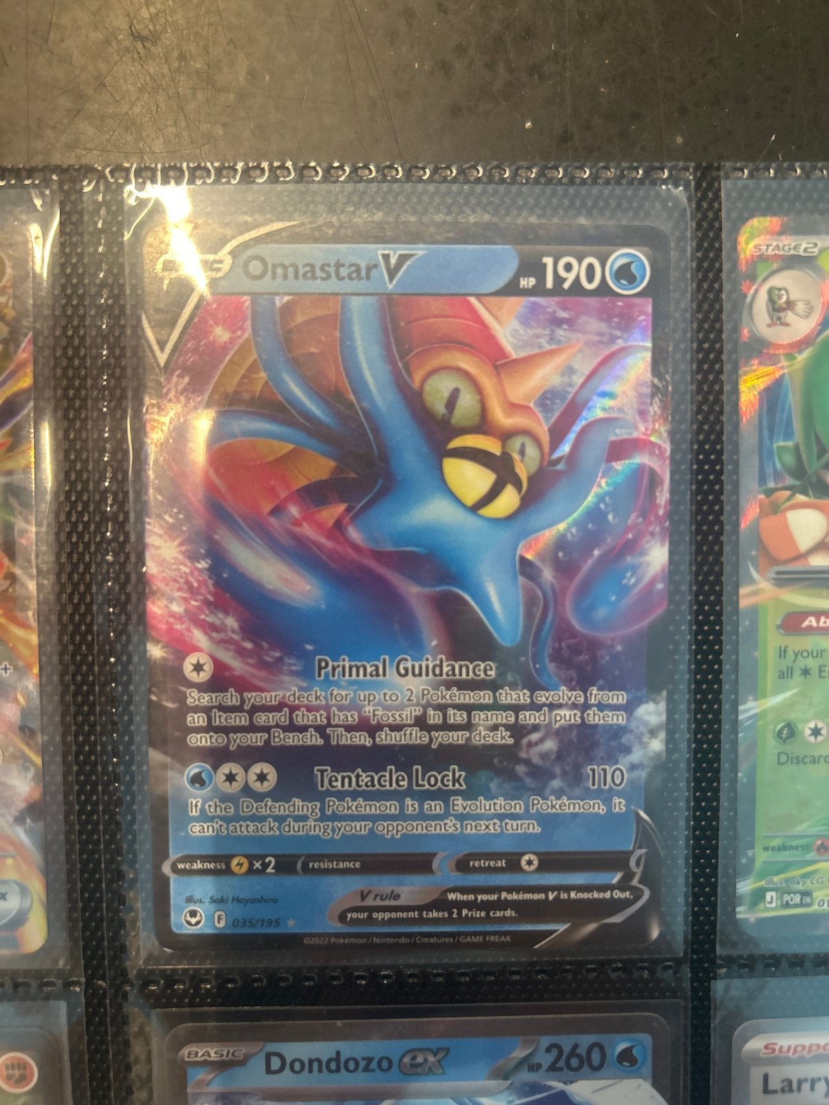 Pokémon Kaart Omastar V 035/195 - Zeldzaam en Glanzend, Ophalen of Verzenden, Zo goed als nieuw, Losse kaart, Foil