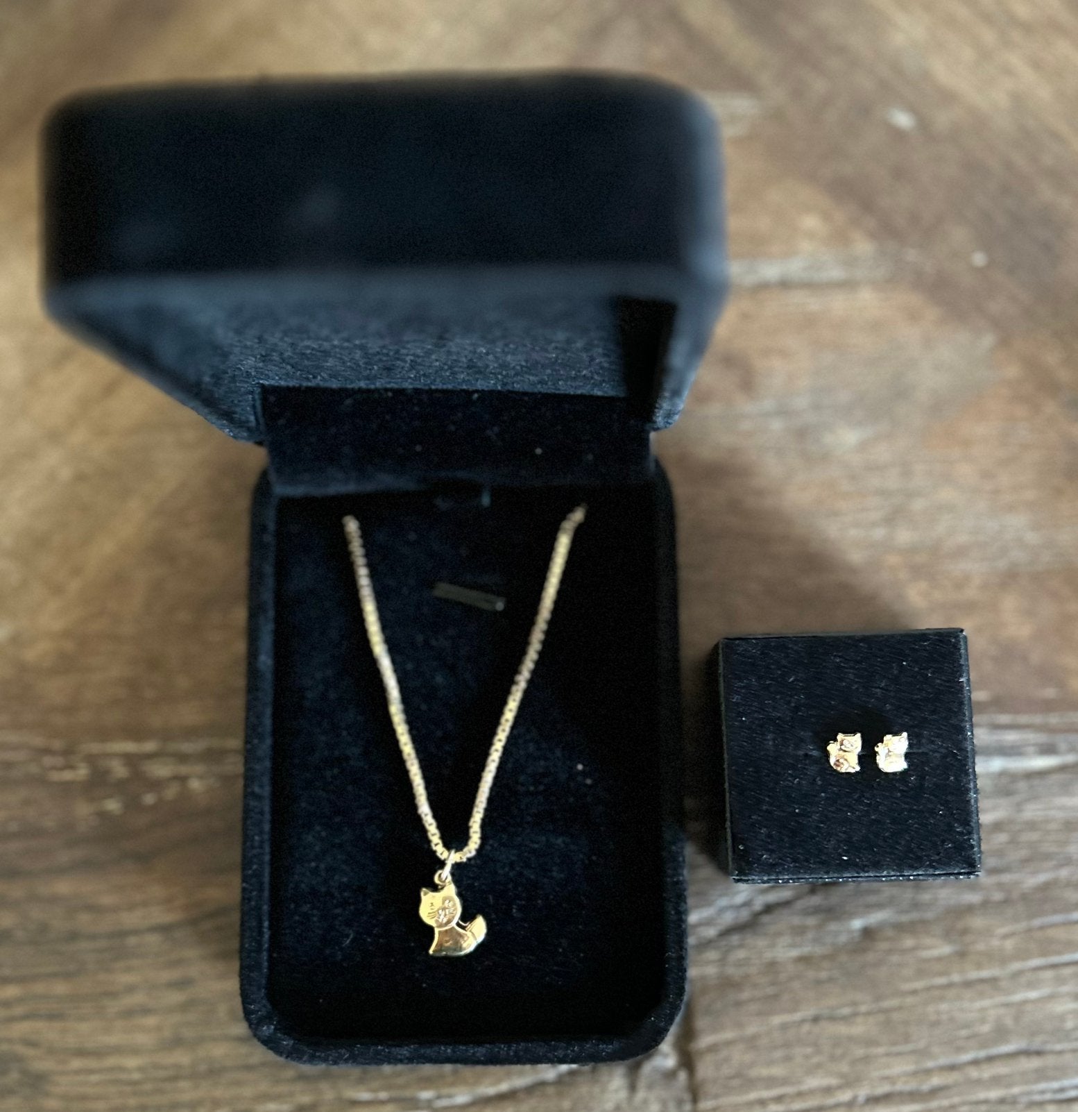 Gouden katjes hanger 8 karaat  met oorbellen 9 karaat, Ophalen of Verzenden, Gebruikt, Goud, Met hanger