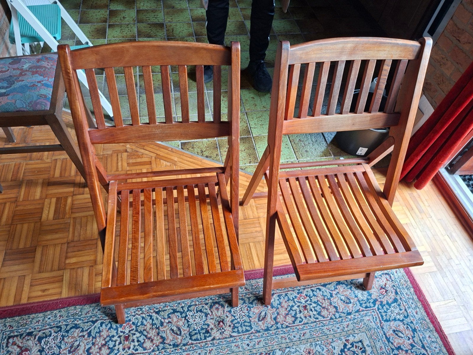 2x Plantation Teak houten klapstoelen, Ophalen, Gebruikt, Twee, Bruin