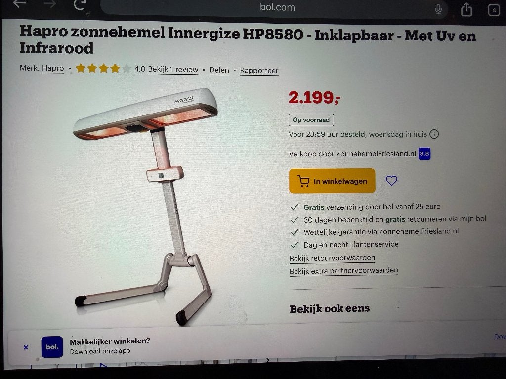 Innergize HB 935 - zonnebaden en relaxen, Ophalen, Zo goed als nieuw, Zonnebank enkelzijdig, Minder dan 10 lampen