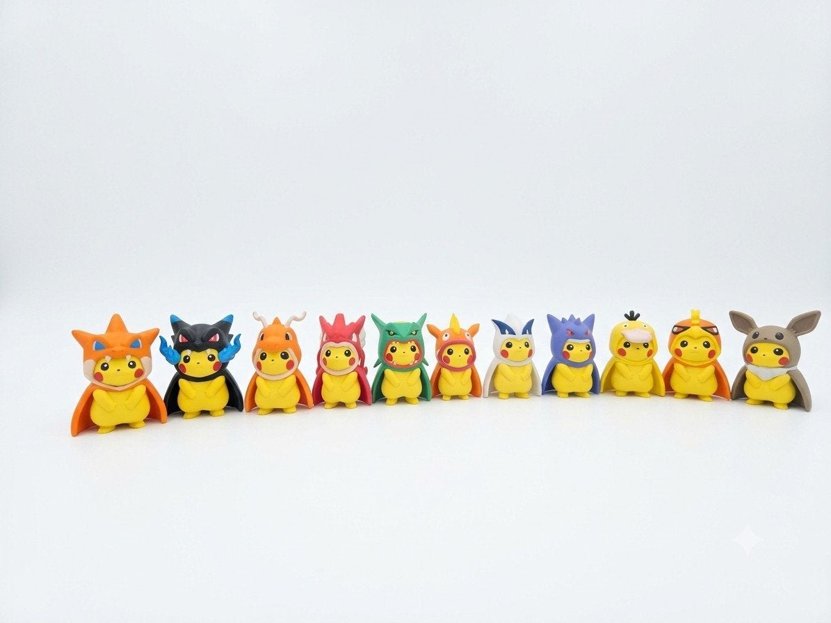 Complete set van 11 Pikachu Poncho Beeldjes - 3D Geprint, Ophalen of Verzenden, Nieuw