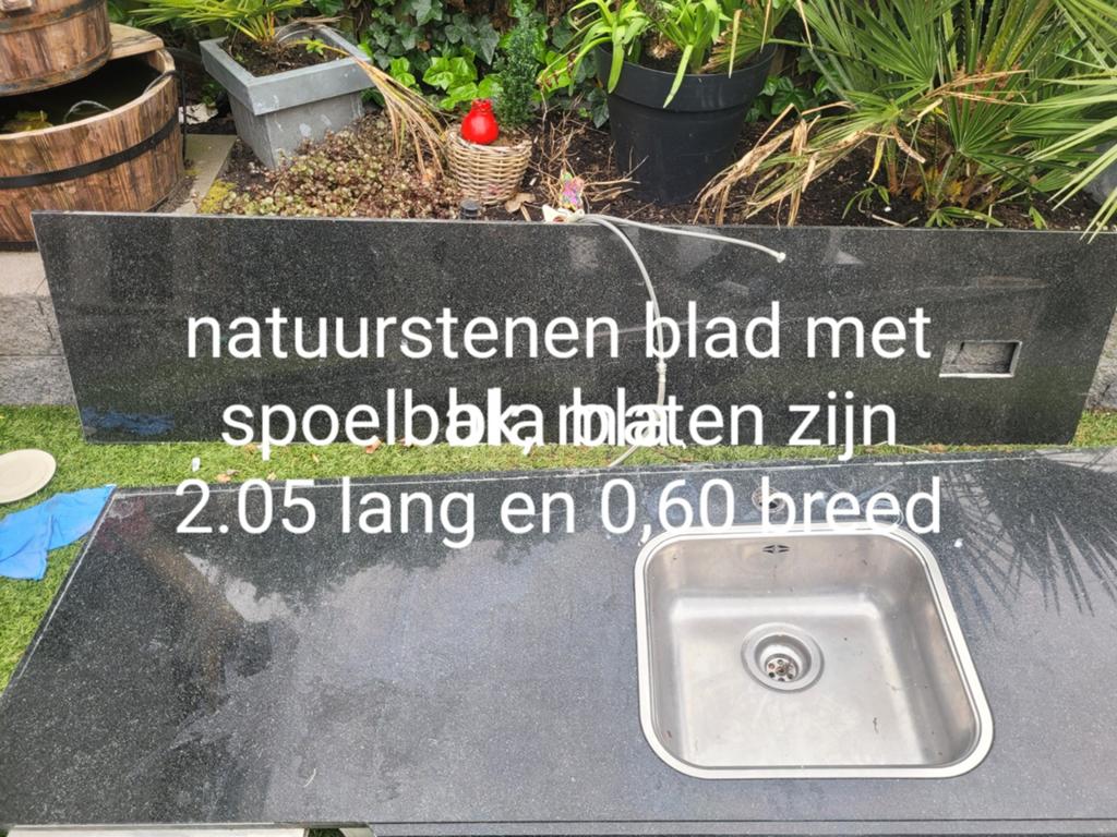 Natuurstenen keukenblad met spoelbak en kookplaatuitsparing, Ophalen of Verzenden