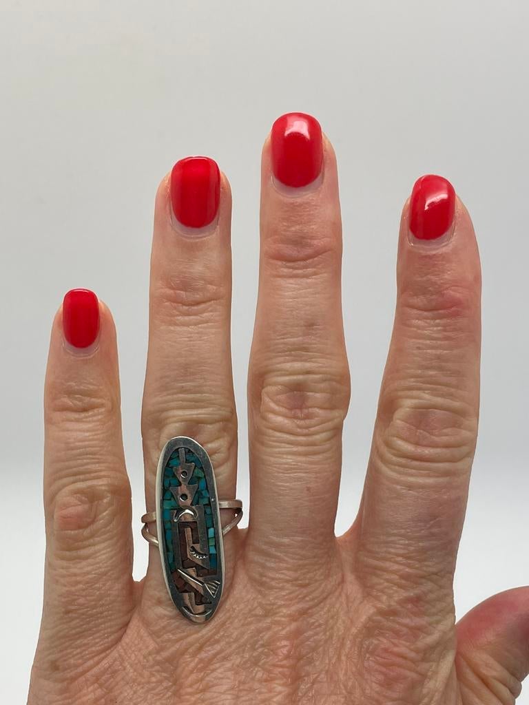 D851 Prachtige zilveren Navajo ring maat 18, 18 tot 19, Ophalen of Verzenden, X, Met edelsteen