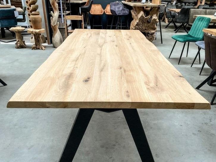 Eettafel - Eiken tafelblad - Tafelblad boomkant - 40 mm dik, Huis en Inrichting, Niet ingevuld, Vijf personen of meer, Rechthoekig