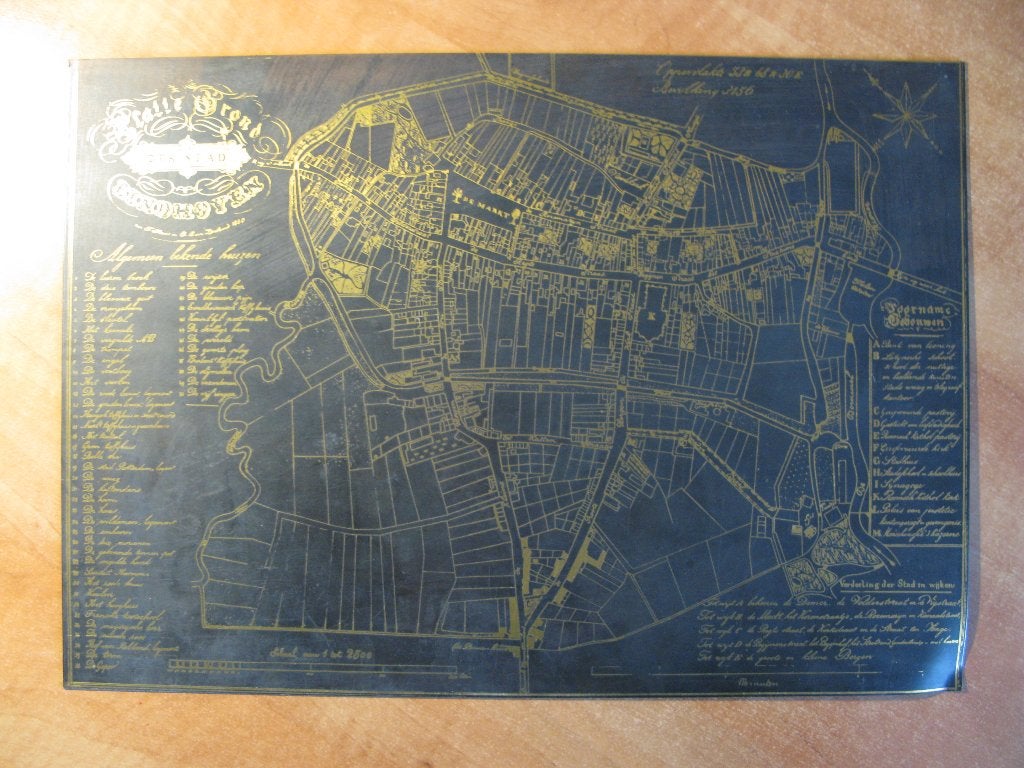 plattegrond Eindhoven, 1860, goudopdruk op zwarte staalplaat, Gelezen, Overige typen, Ophalen of Verzenden, 1800 tot 2000