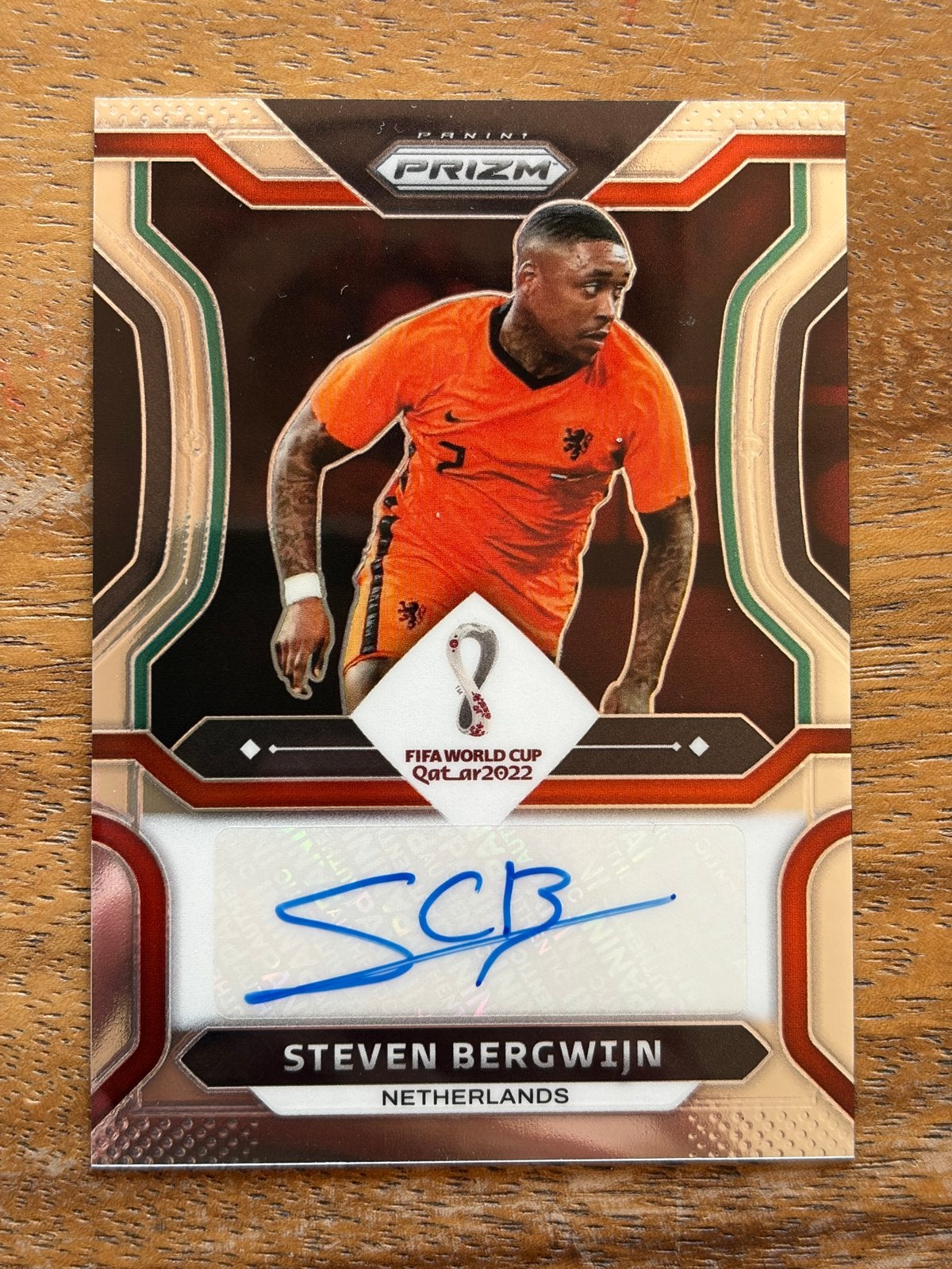 Steven Bergwijn gesigneerde Panini Prizm WK 2022 kaart, Verzenden, Zo goed als nieuw, Overige binnenlandse clubs, Spelerskaart