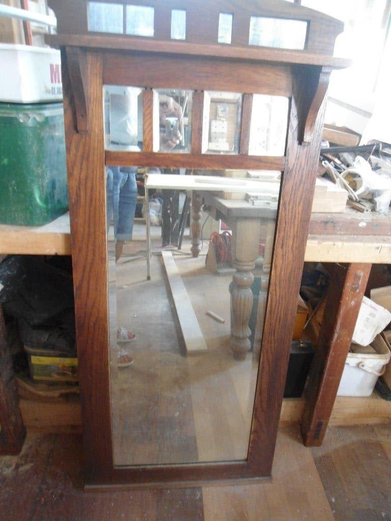 Antieke eiken spiegel met geslepen glas, Antiek en Kunst, Antiek | Spiegels, Ophalen, Rechthoekig, 50 tot 100 cm, 100 tot 150 cm
