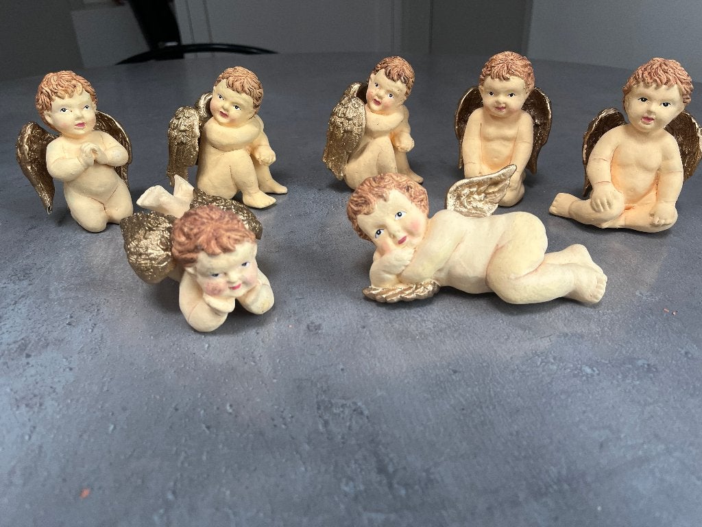 Set van 7 schattige engeltjes beeldjes, Ophalen of Verzenden, Gebruikt, Religie