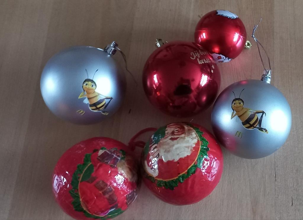 6 grappige kerstballen, Ophalen of Verzenden, Zo goed als nieuw