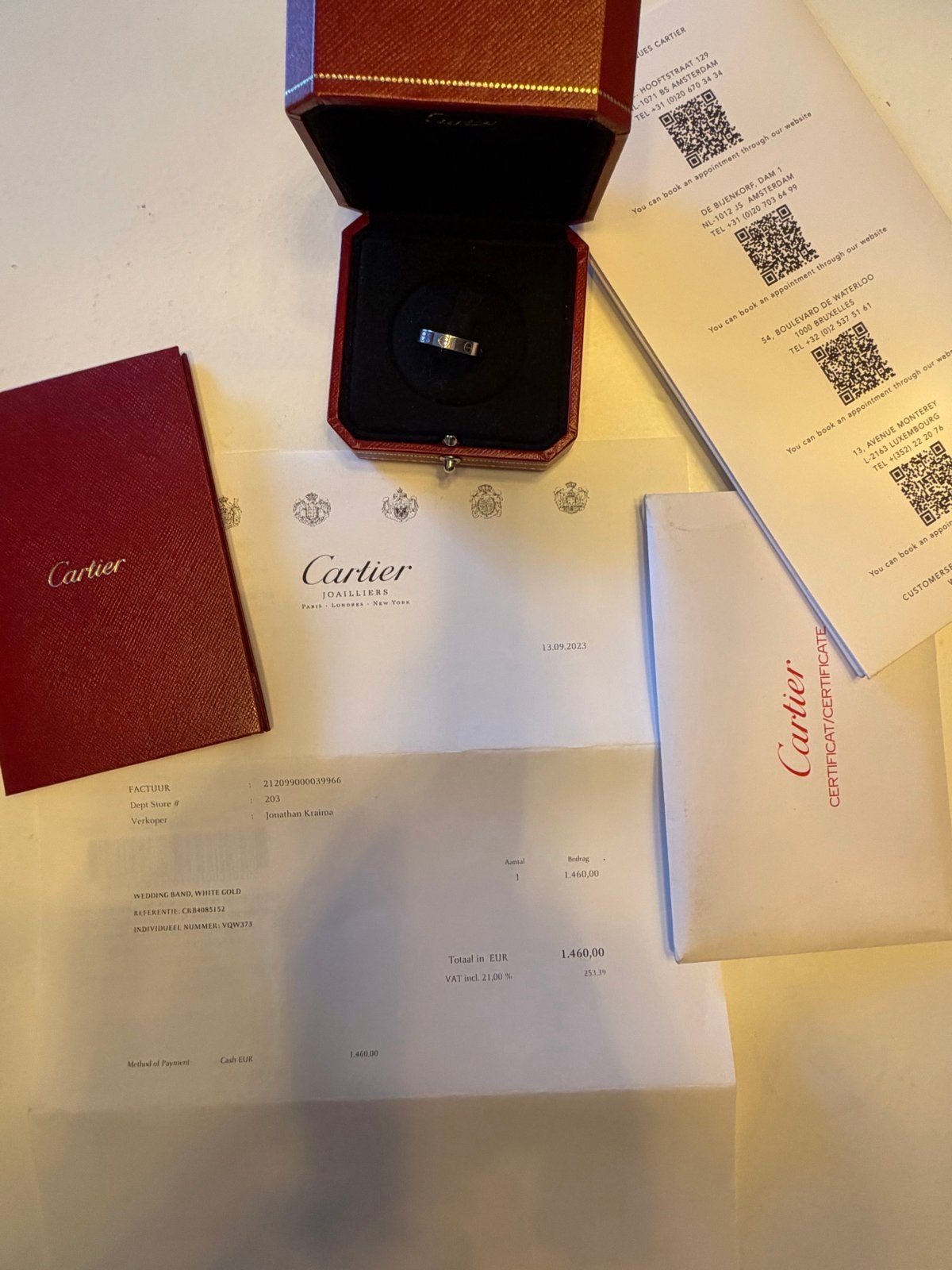 Cartier Love Ring 18K Witgoud Maat 52 met Certificaat, Wit, Ophalen of Verzenden, Zo goed als nieuw, 17 tot 18