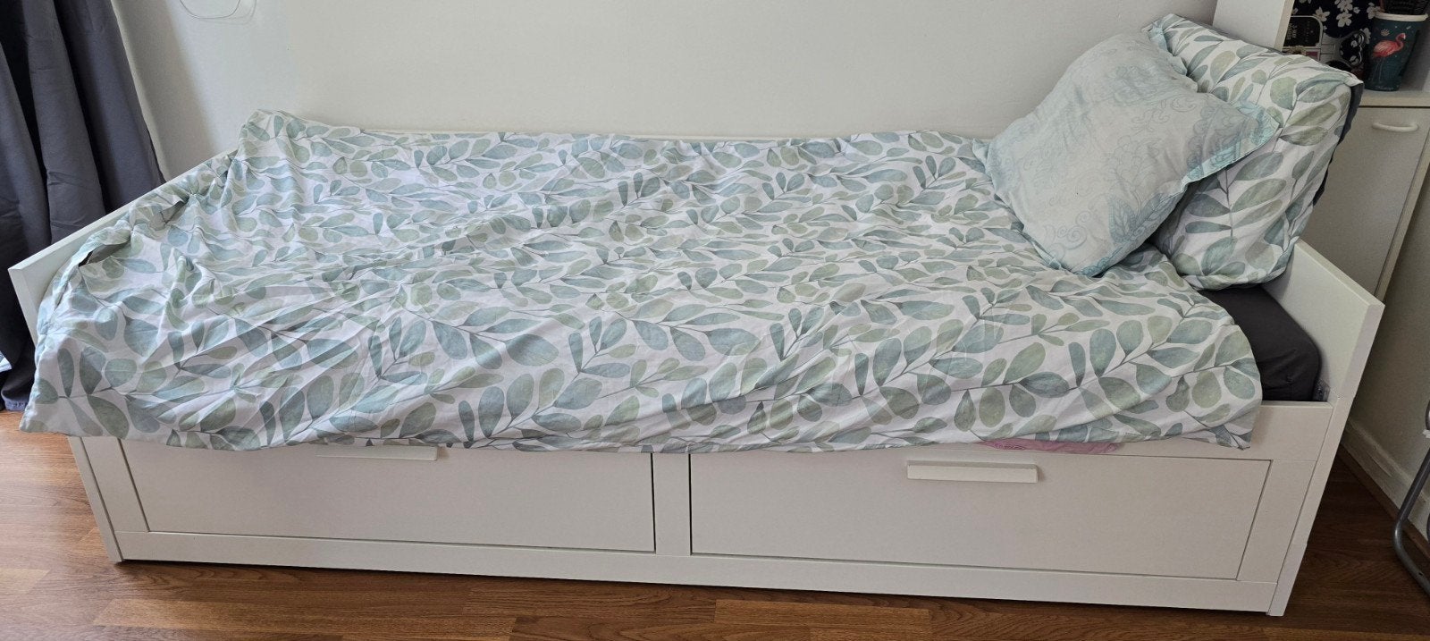 Wit eenpersoonsbed met opberglades, Gebruikt, 90 cm, Eenpersoons, Wit