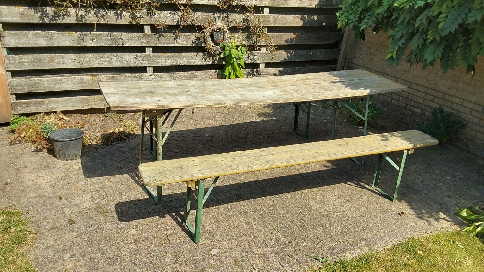 Bierbank tafelset / Picknickset - Inklapbaar Hout en Staal, Ophalen, Gebruikt, Inklapbaar, Rechthoekig
