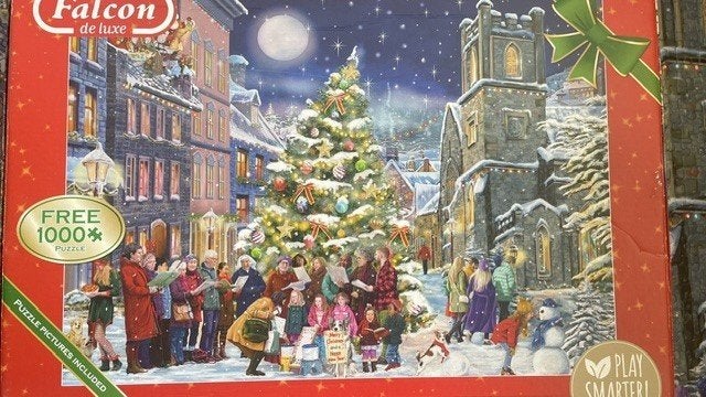 Falcon kerstpuzzels twee in 1 Christmas Eve, Ophalen of Verzenden, 500 t/m 1500 stukjes, Zo goed als nieuw, Legpuzzel