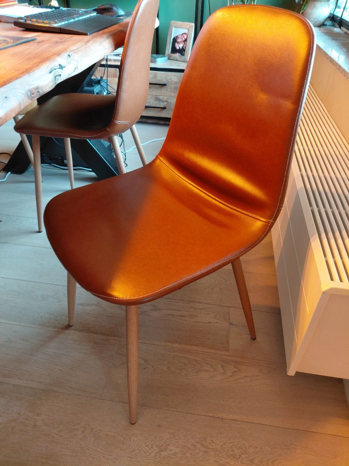 4 Cognac kleurige stoelen - Ideaal voor eetkamer, Ophalen, Gebruikt, Bruin, Leer
