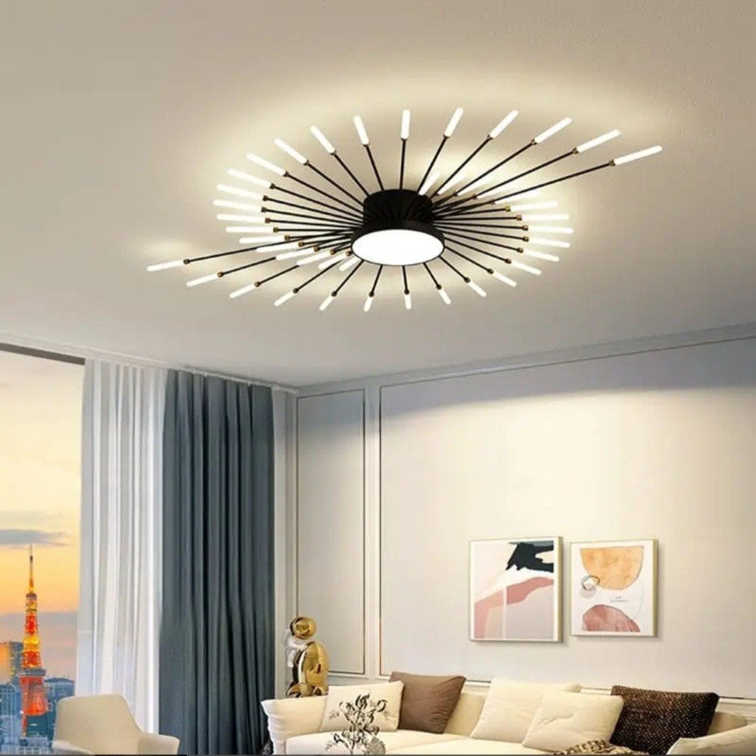 Dimbaar Led Plafondlamp gschikt voor woonkamer en slaapkamer, Modern, Zwart, Inclusief lichtbron, Nieuw