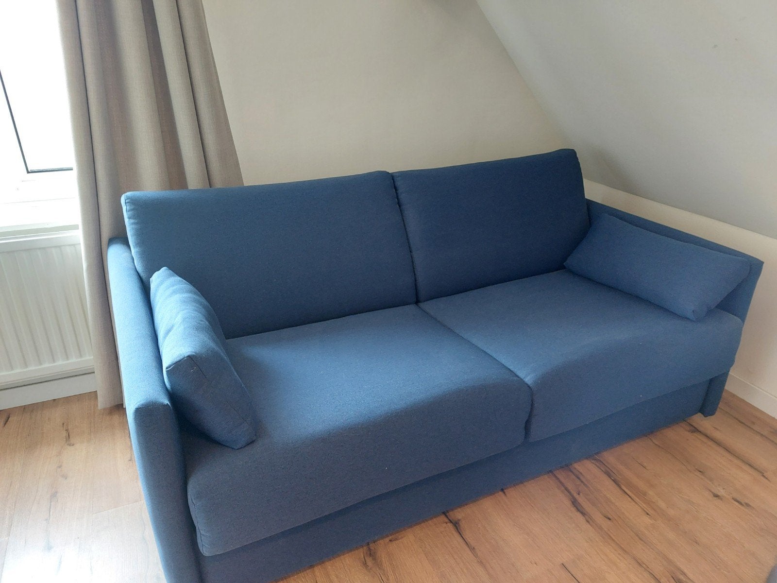 Goossens Slaapbank Larvik - 2-zits, blauw, Blauw, Tweepersoons, Ophalen of Verzenden, Zo goed als nieuw