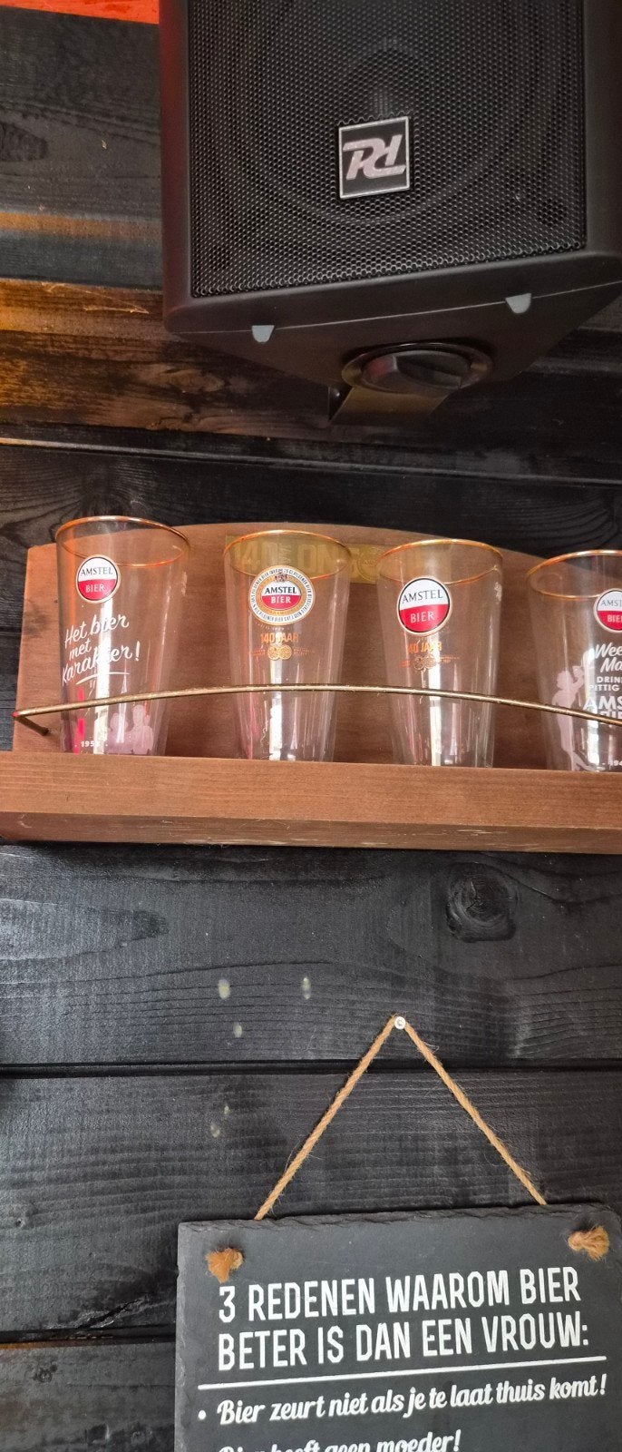 Amstel Bier Glazen op Houten Rekje, Ophalen, Meerkleurig, Overige merken, Glas