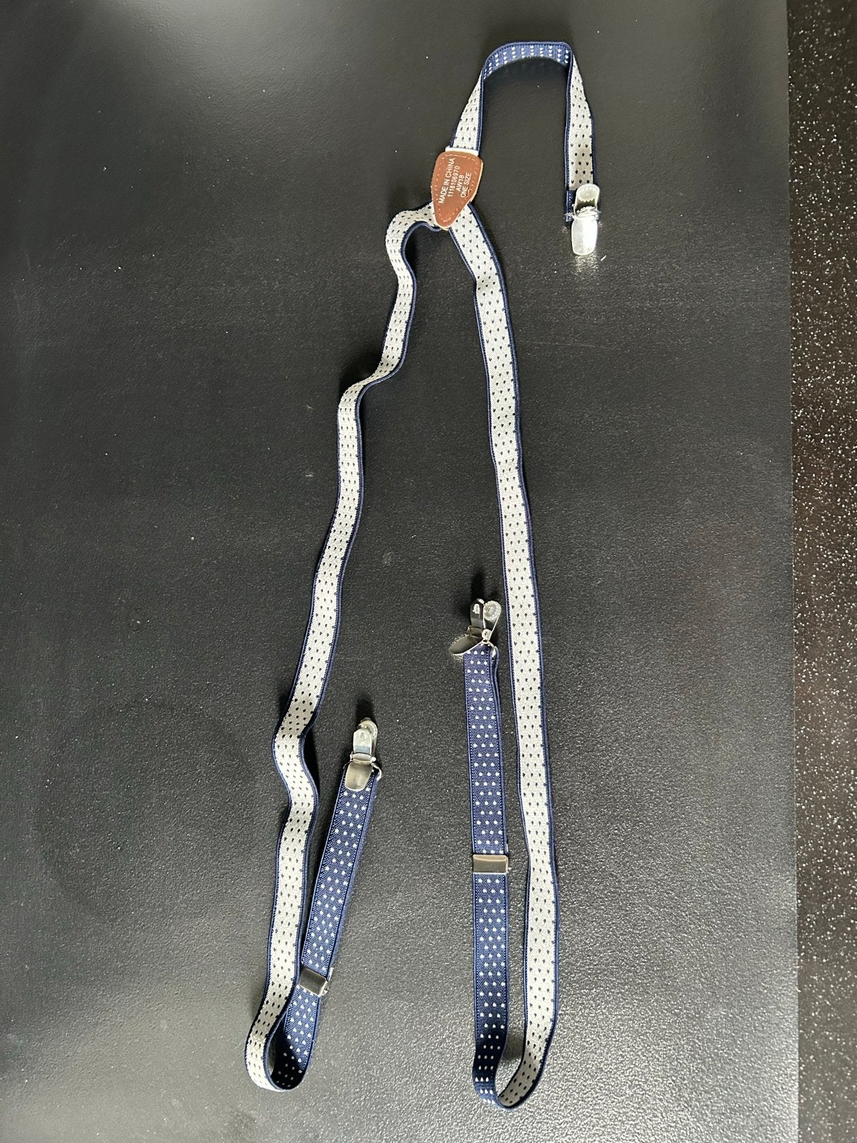 Donkerblauwe bretels met witte stippen, Ophalen of Verzenden, Zo goed als nieuw