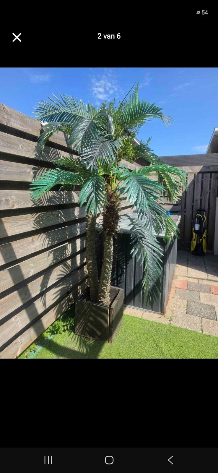 2x grote kunst palmbomen met bak, Tuin en Terras, Ophalen of Verzenden