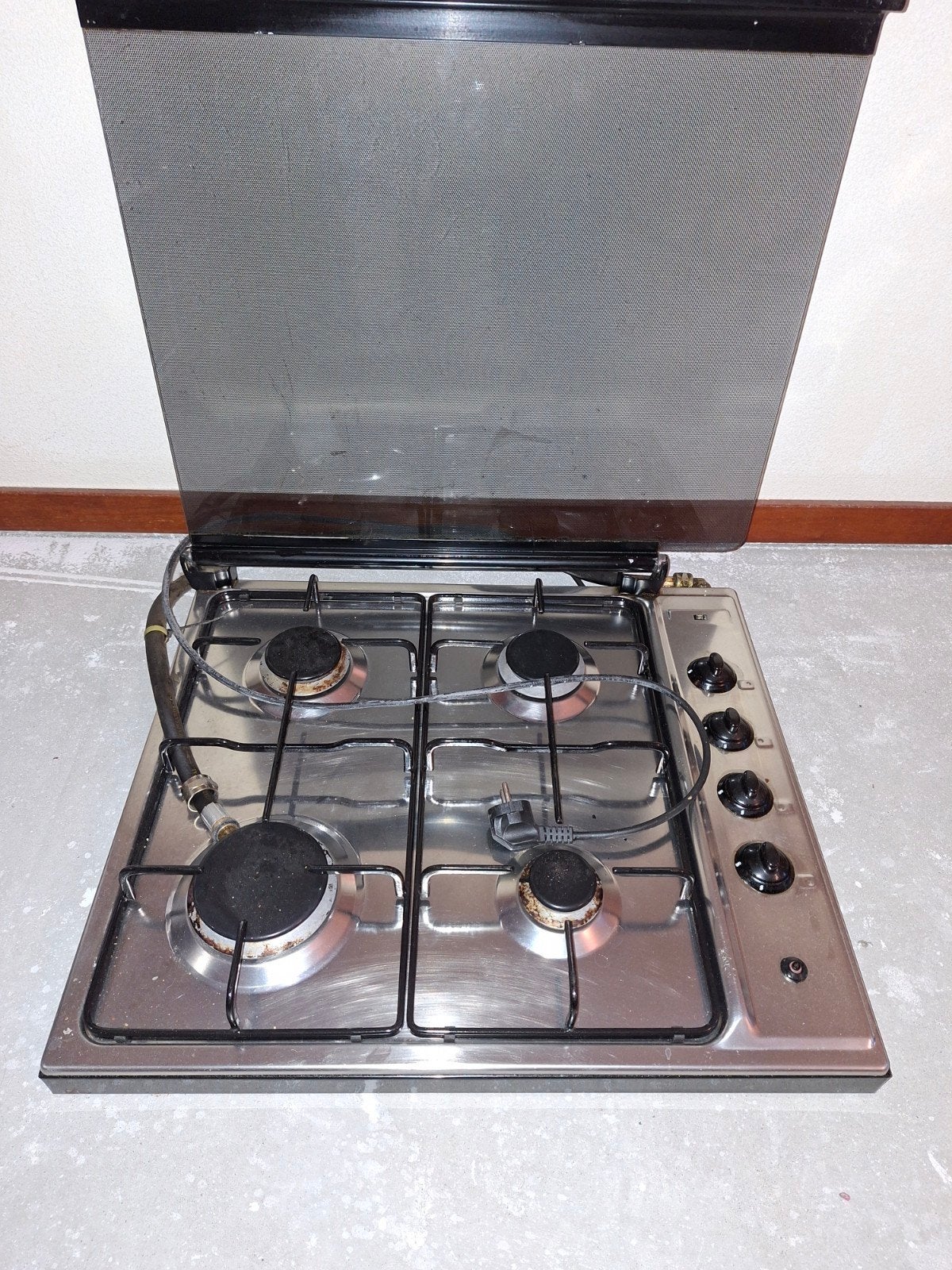 RVS Gasfornuis met 4 Kookzones en Glazen Deksel, Witgoed en Apparatuur, Ophalen, Gebruikt, 60 cm of meer, 4 kookzones