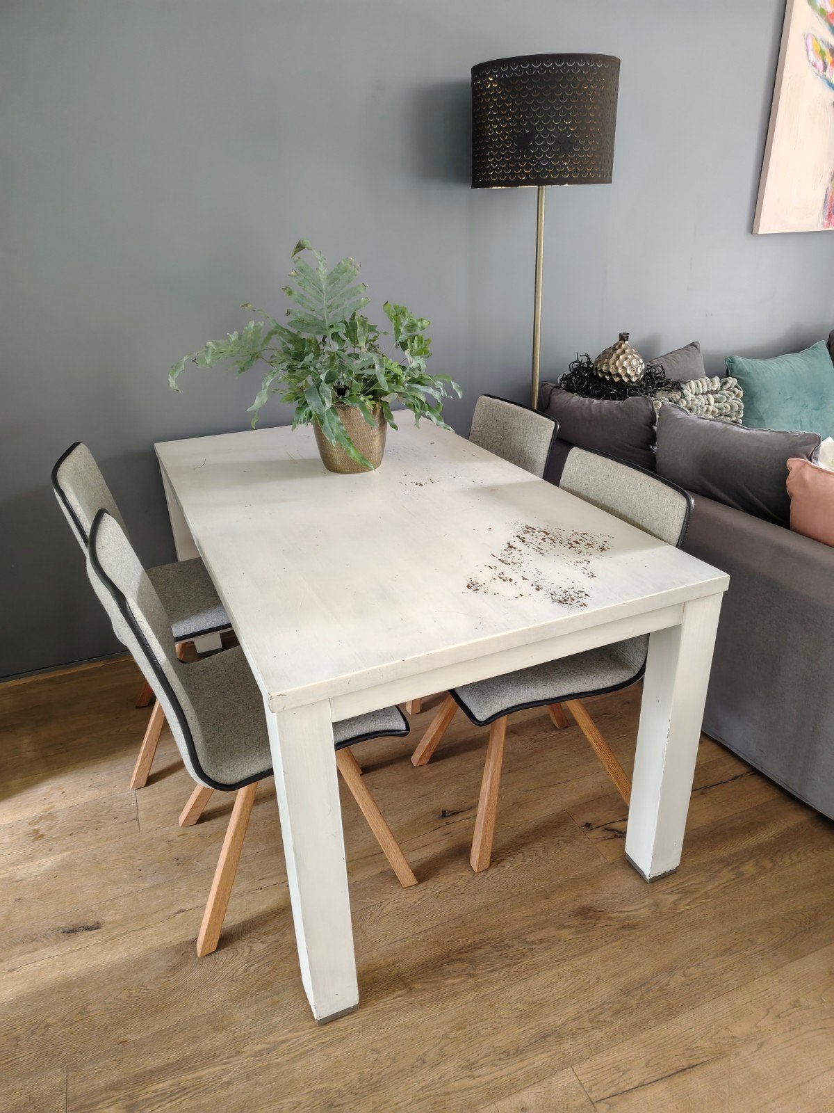 Witte stoere robuuste houten eettafel, Huis en Inrichting, Tafels | Eettafels, Ophalen, Gebruikt, 100 tot 150 cm, 50 tot 100 cm