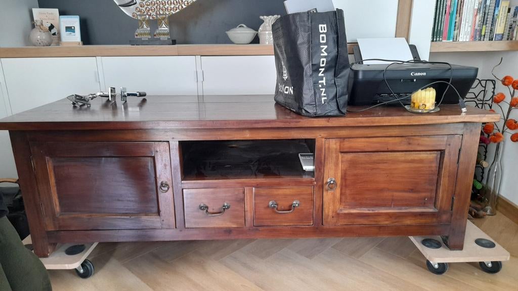Teak houten tv dressoir, Ophalen, Gebruikt, 25 tot 50 cm