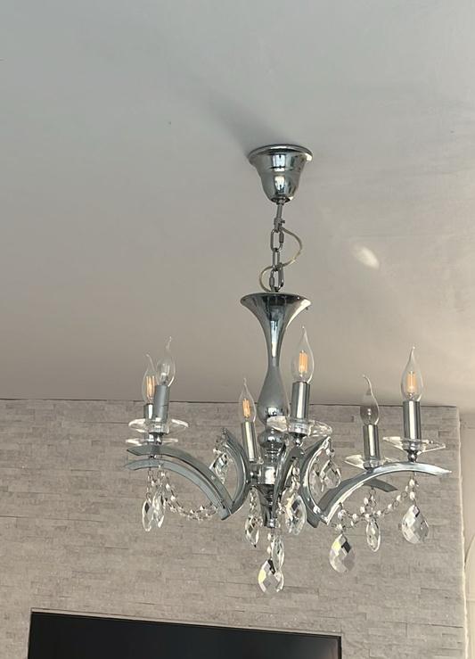 Kroonluchter, Plafondlamp met kristallen, Ophalen, Zo goed als nieuw, Minder dan 100 cm
