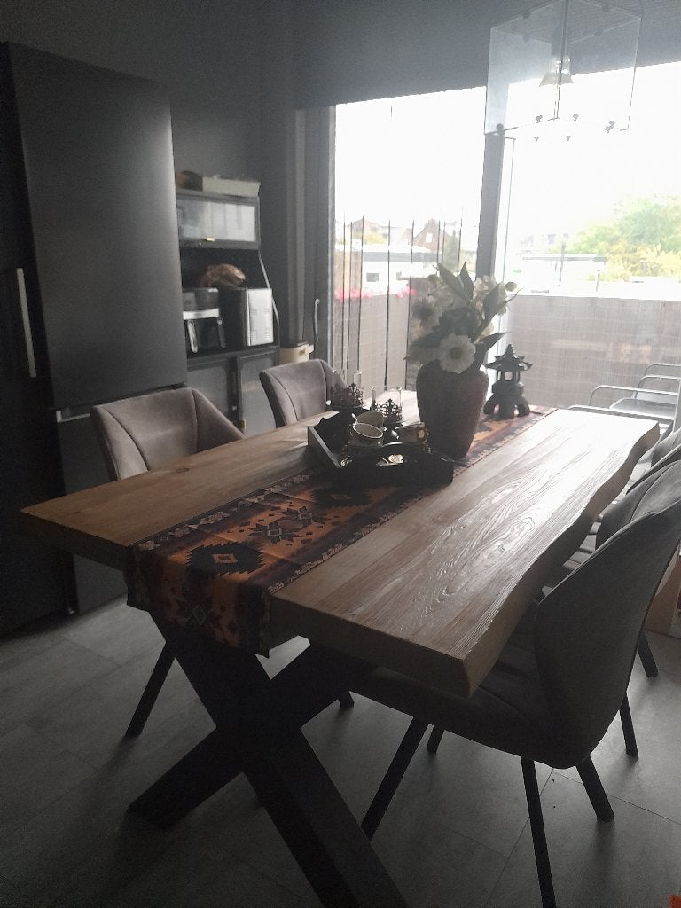 Eethoek hout boomstam blad, Ophalen, 100 tot 150 cm, Zo goed als nieuw, 150 tot 200 cm