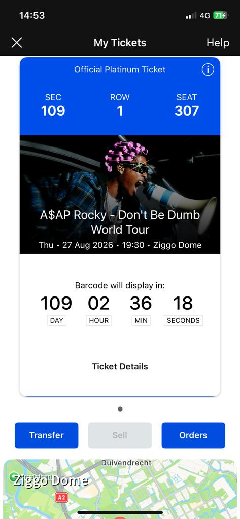 asap rocky ticket, Eén persoon