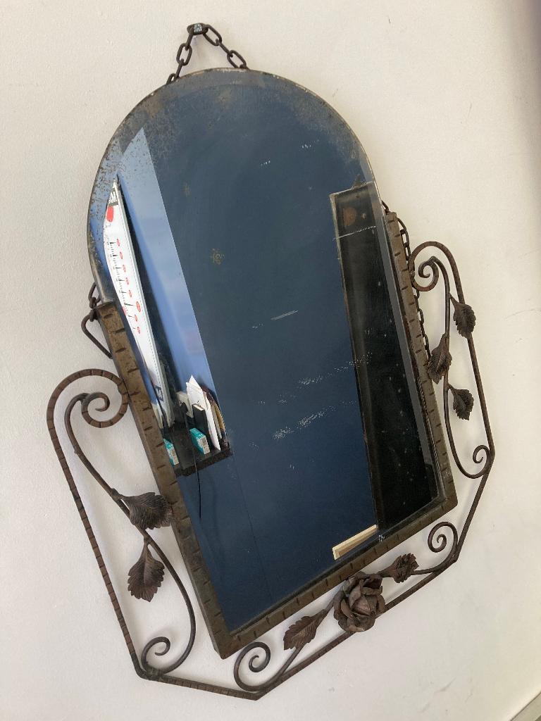 Metalen Art Deco rozen spiegel, Ophalen, Overige vormen, 50 tot 100 cm, Minder dan 100 cm
