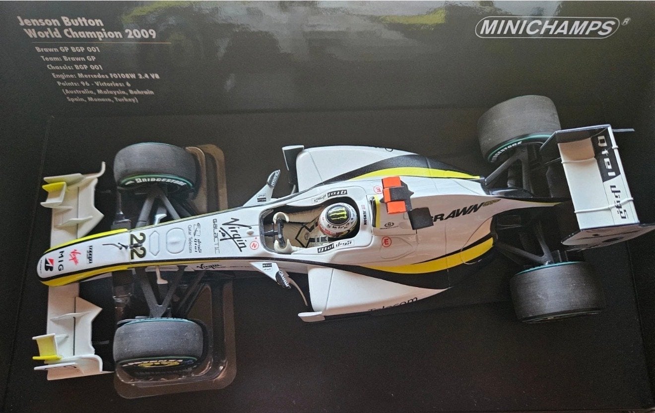 Minichamps Jenson Button BrawnGP BGP 001 Wereldkampioen 2009, Ophalen of Verzenden, Zo goed als nieuw, Auto, MiniChamps