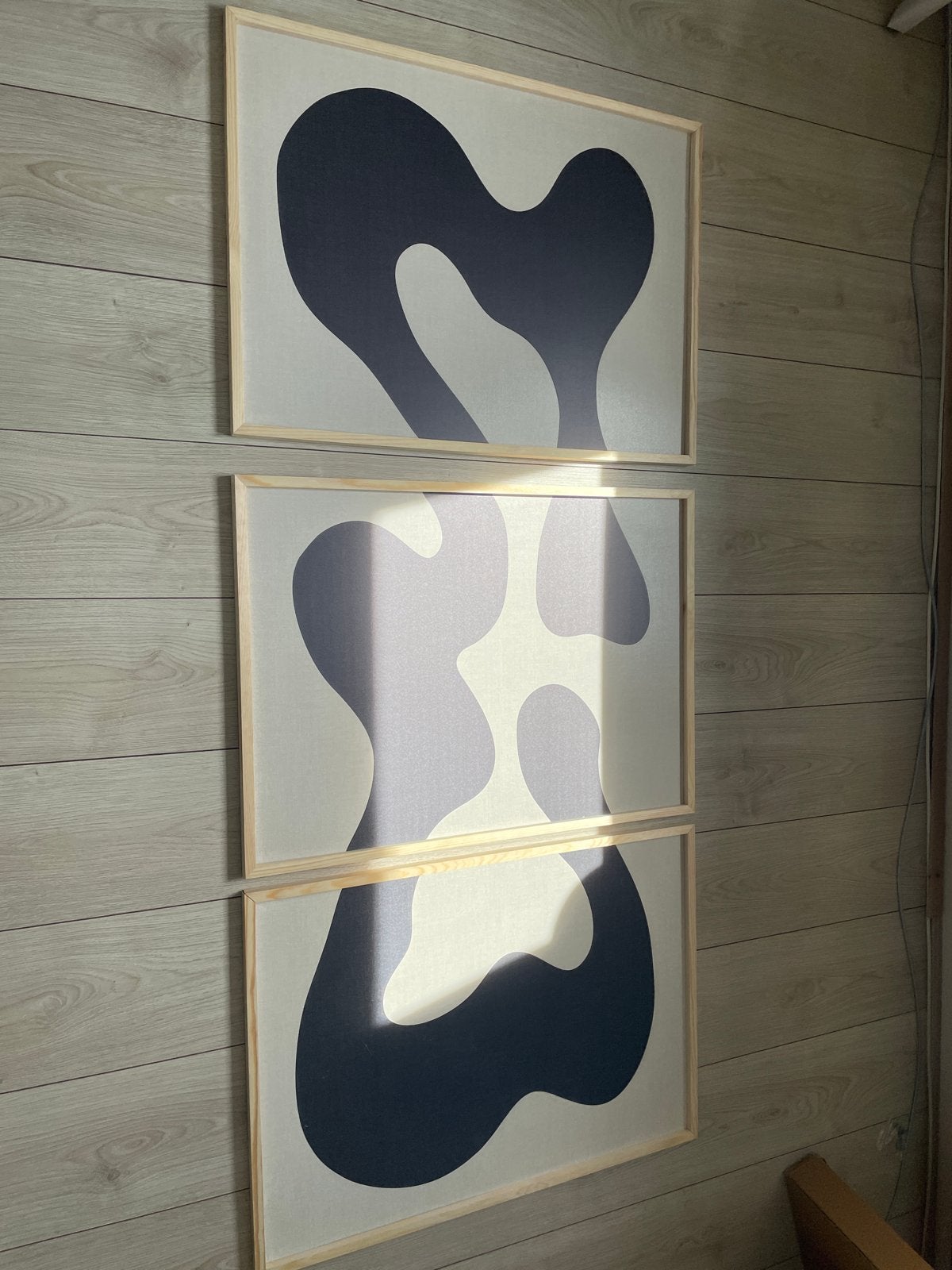 Nieuw!!! Set van 3 abstracte kunstwerken in houten lijst, Ophalen