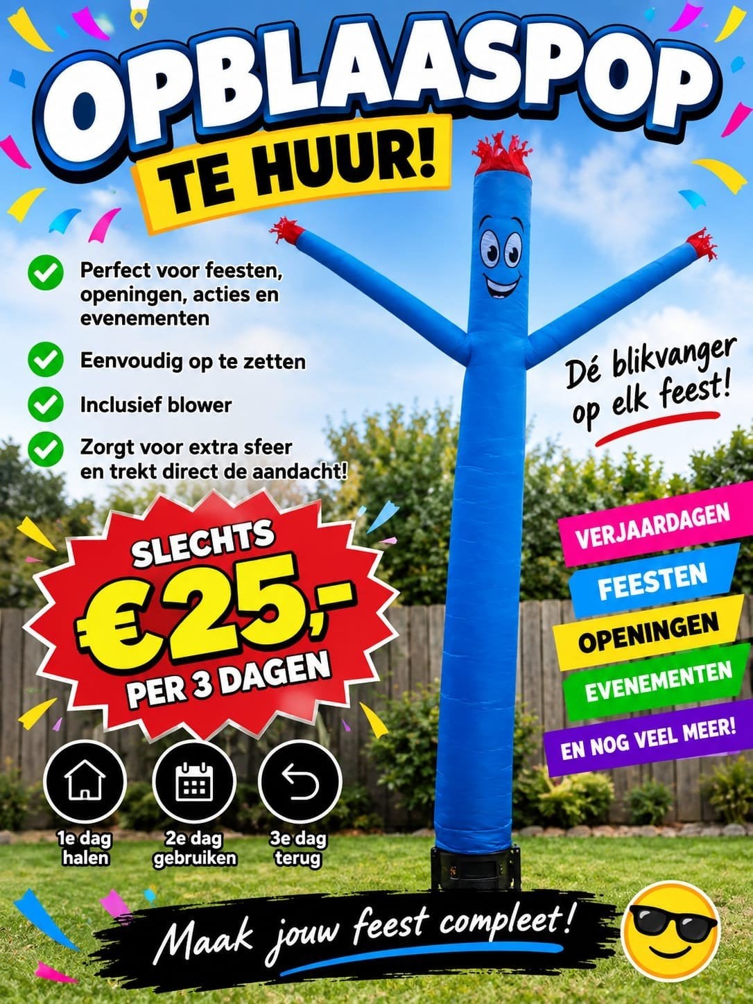 Opblaasbare Wacky Waving  skytube Man blauw te huur, Ophalen, Nieuw, Feestartikel, Overige